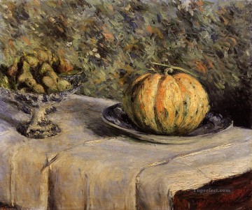 Melón y cuenco de higos Gustave Caillebotte 1880 Los impresionistas Gustave Caillebotte bodegones Pinturas al óleo